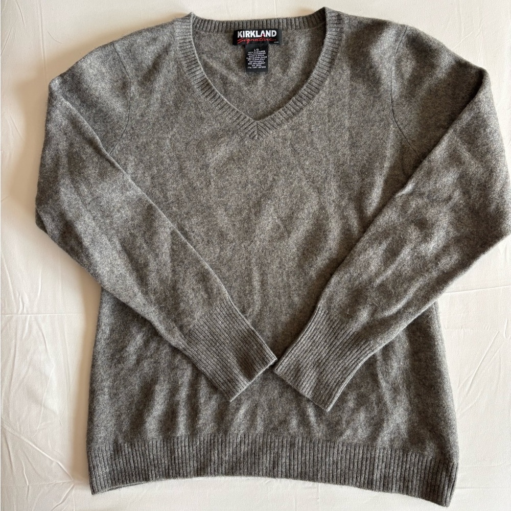 Kirkland Signature Gray V-Neck Cashmere Sweater
